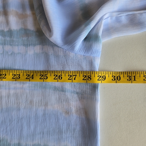 TruSelf Blue‎ Green Watercolor Striped Tunic Top Size 3X Split Neck Coastal Boho - Picture 9 of 11